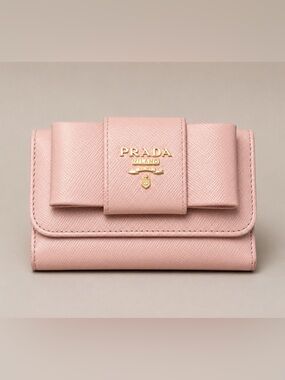 Prada Pink Saffiano Leather Fold Wallet with Gold Logo